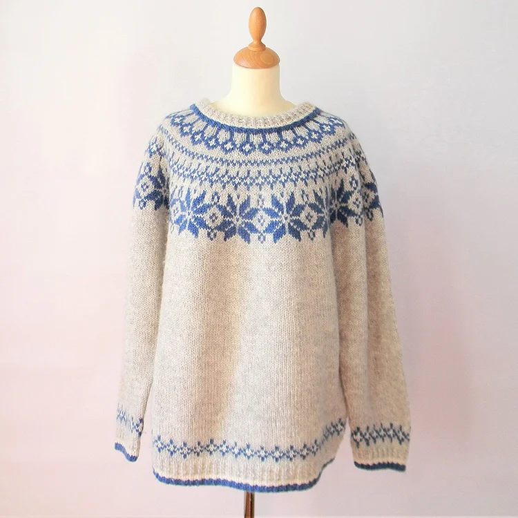Vefave Fair Isle Knit Vintage Jacquard Long Sleeve Sweater
