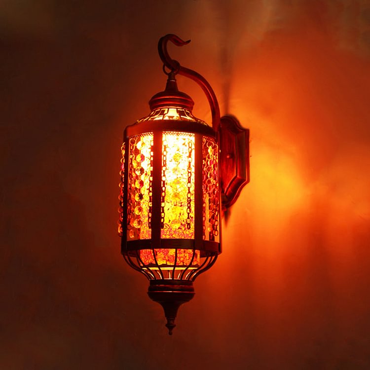 Copper Lantern Wall Mount Lighting Antique Metal 1 Head Restaurant Sconce Light Fixture