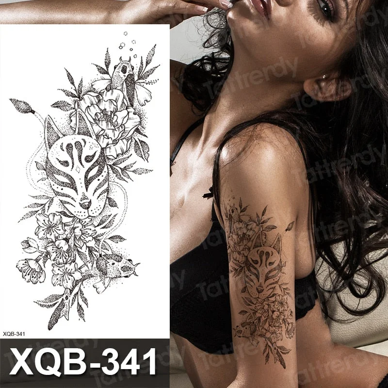 temporary tattoo flower snake dragon anime sexy body art stickers black lion skull tattoo sleeve for women men boys sexy decal