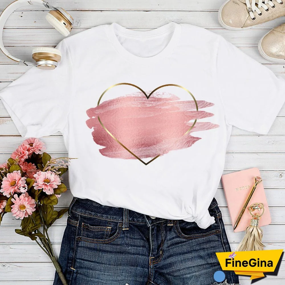 T-shirts Women Love Geometric Trend Style 90s Spring Summer Tshirt Top Lady Print Clothes Graphic Female Tee T-Shirt