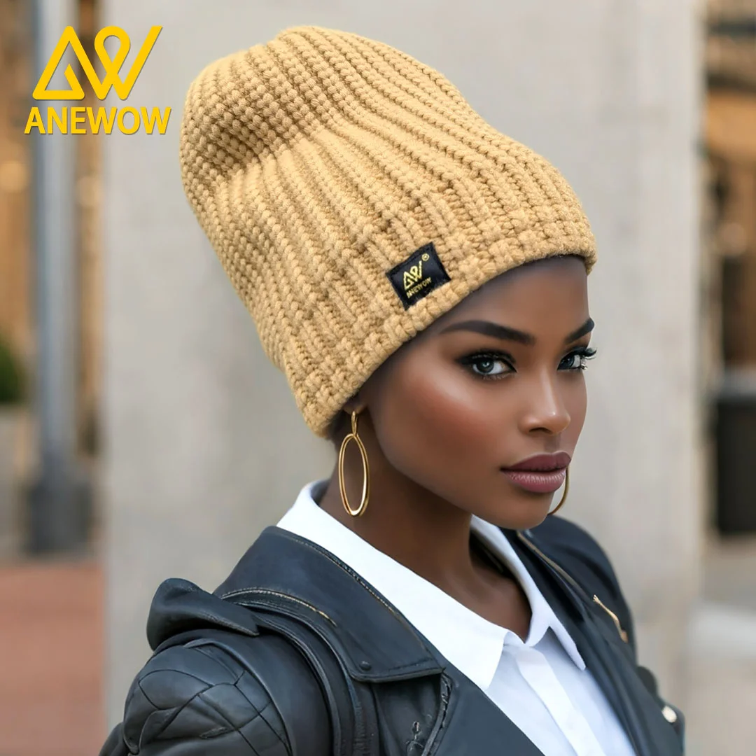 ANEWOW Ribbed Knit Biscuit Color Beanie with Satin Lining – Soft, Stretchy, and Stylish Winter Hat for Ultimate Comfort AW1265
