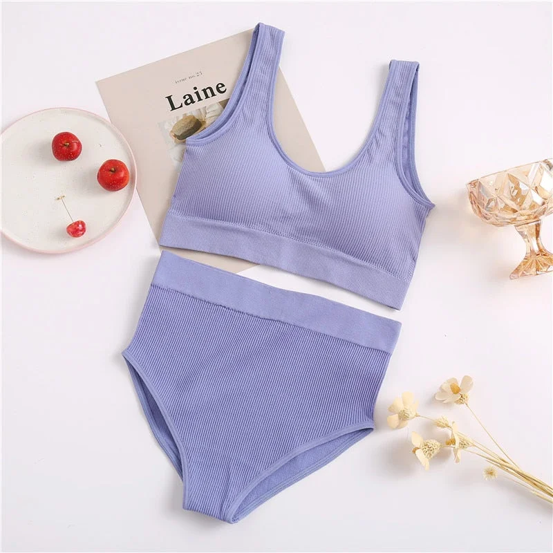 FINETOO Seamless Women Underwear Set Tops Set Panties Women Wireless Lingerie Suit Padded Bras S-XL Backless Bralette Lingeries