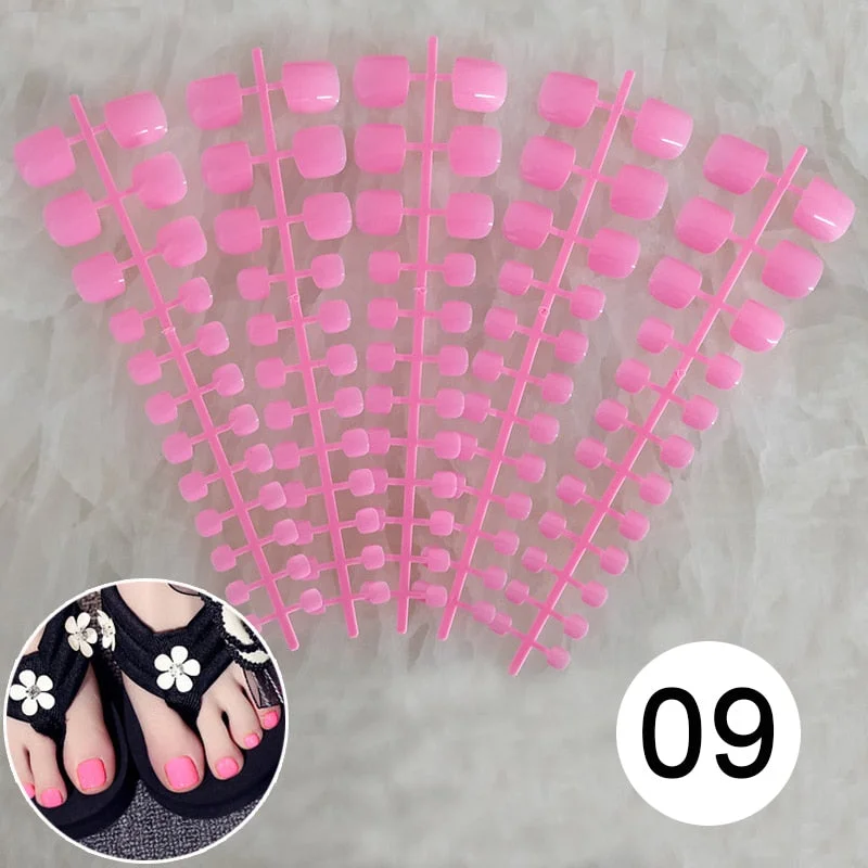 Mixed 5 Colors full cover false nails short foot fake nails Candy Color 24pcs/set press on nails foot toe french nail art tips-Nail Inspo