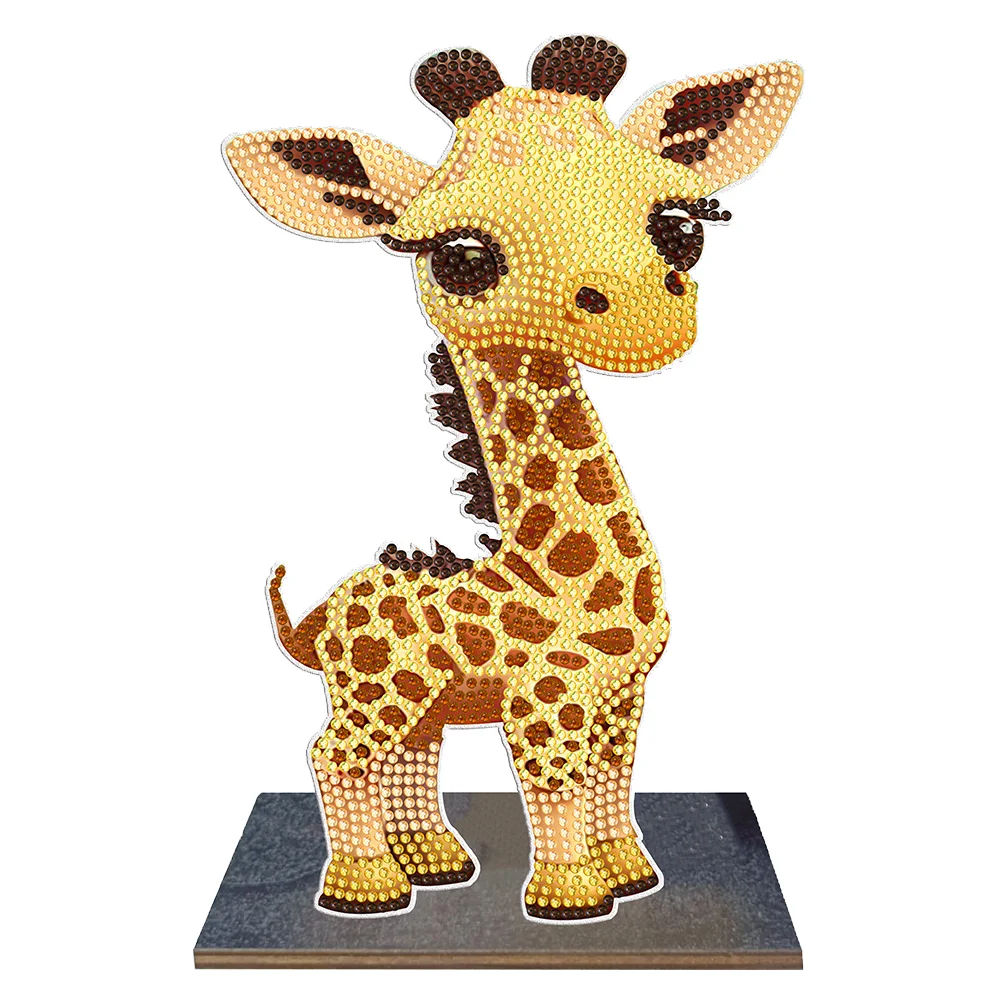 DIY Giraffe Diamonds Painting Ornaments Wooden Animal Art Craft Kids Gift