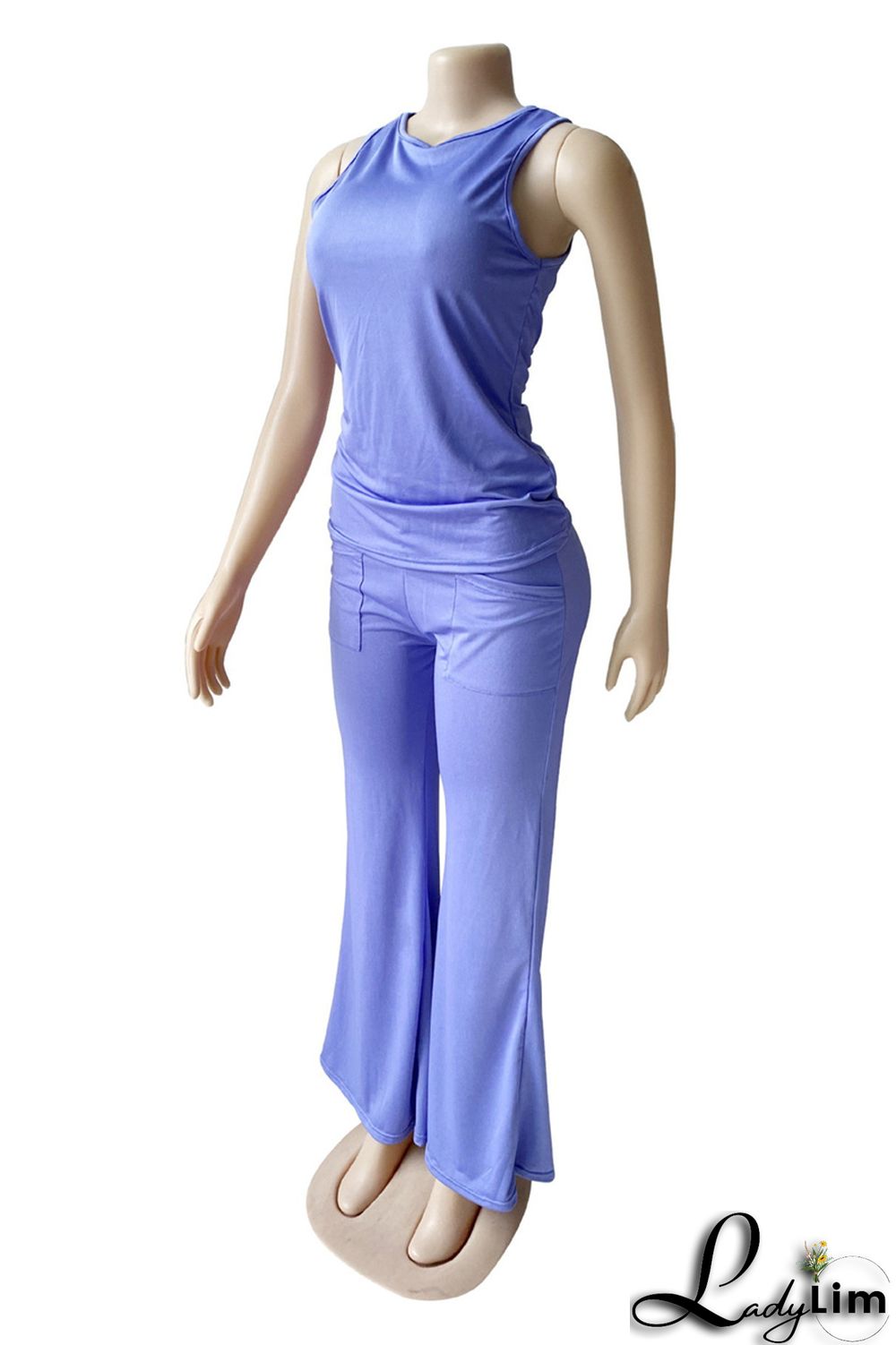 Purple Fashion Casual Solid Split Joint O Neck Sleeveless Two Pieces