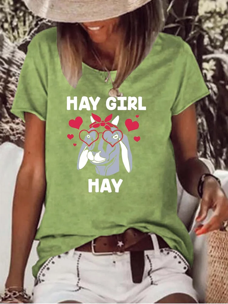 Funny goat hay girl hay Raw Hem Tee