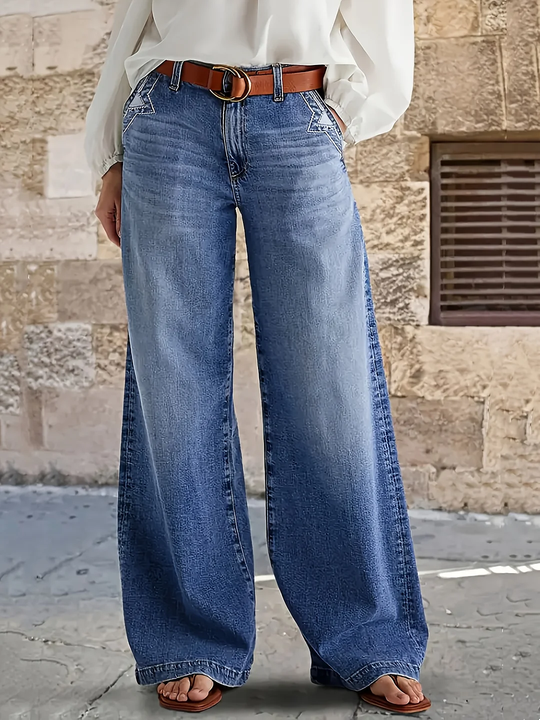 Ladies' Stretch And Straight-Leg Trousers, Elegant And Fashionable, With A Unique Blue Color Washed By Heavy Industry, Full Of Charm, Suitable For All Seasons, Classic And Versatile Denim Trousers Without A Belt | IFYHOME