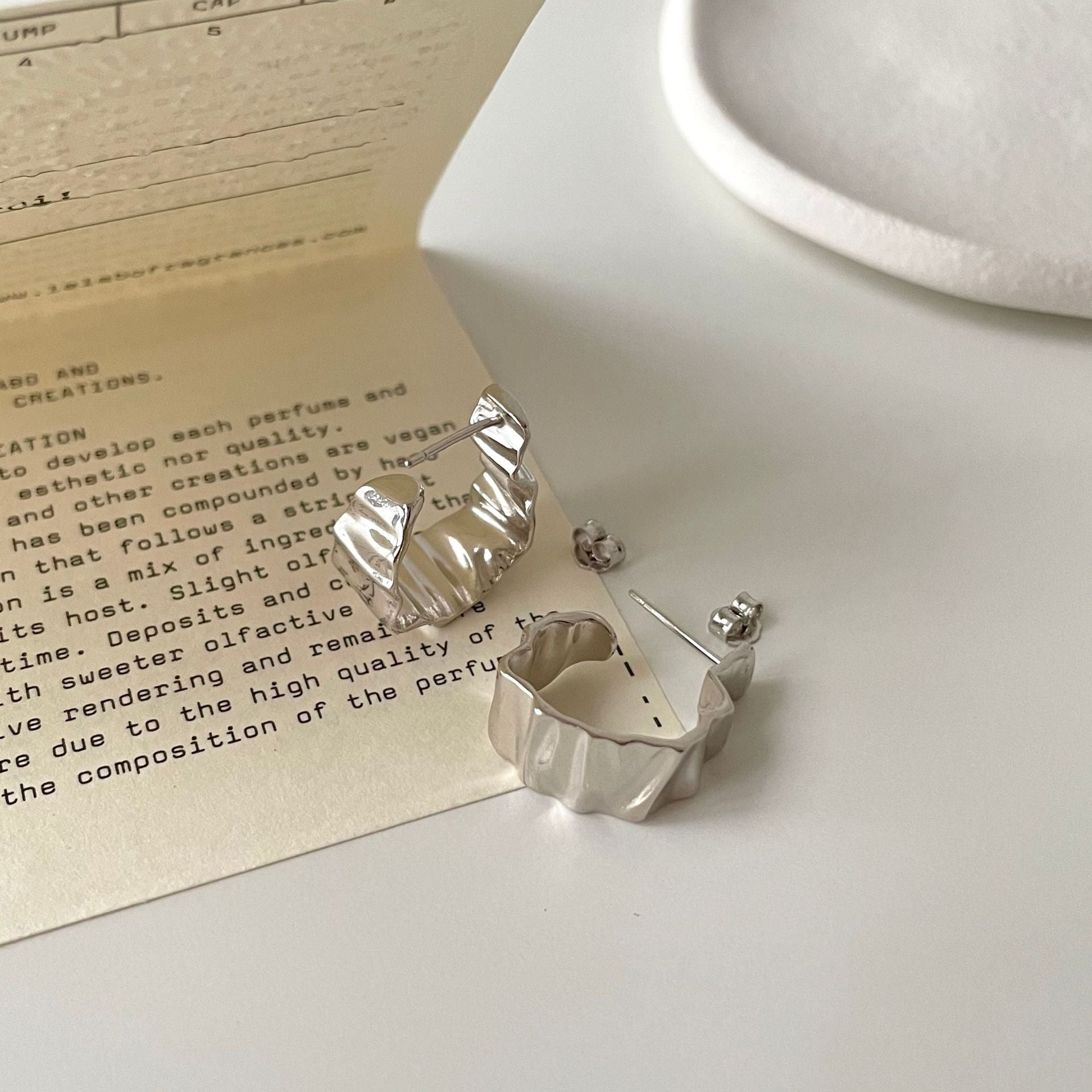 925 Sterling Silver IG Style Textured Leaf Silver Diamond Inlay Stud Earrings