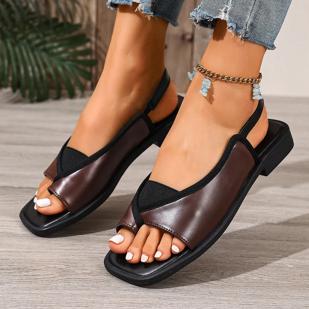 Breakj Breakj Sandals Women 2025 Summer New Large-Size Sandwich Toes Behind The Empty Fashion Thick Heel Low-Heeled Sandals Tide