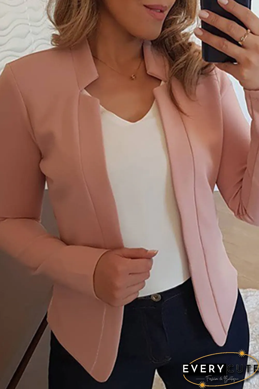 Fashion Solid Split Joint Cardigan Collar Outerwear(6 Colors)