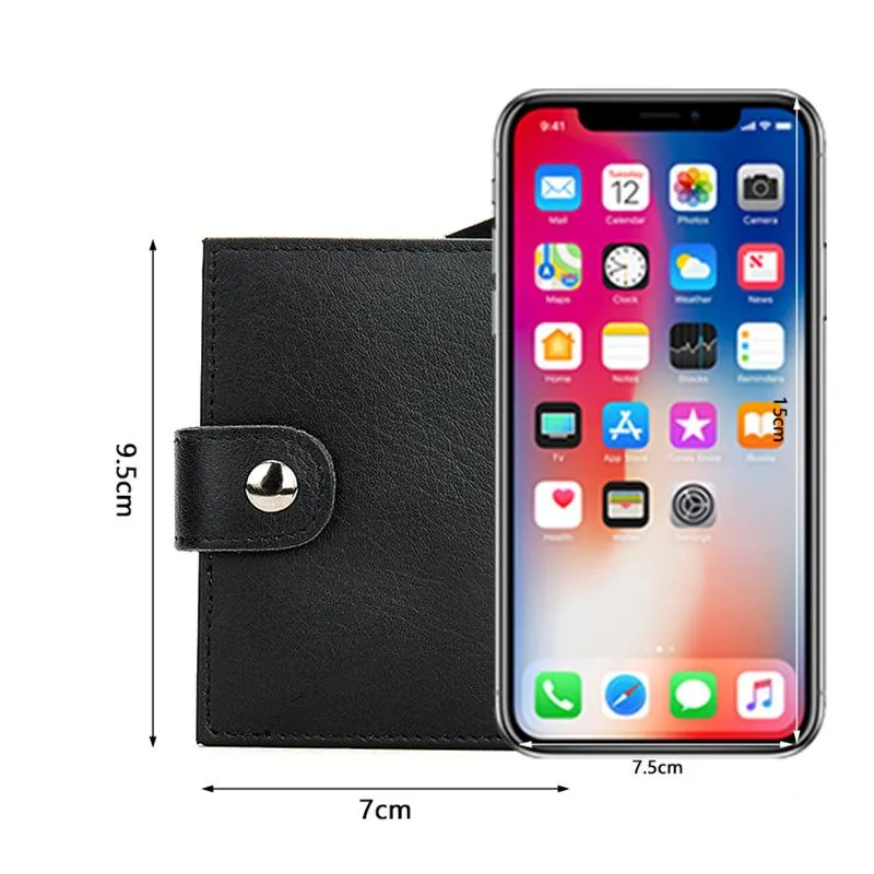 Simple Design RFID Protection Magnetic Closure Two Fold Genuine Leather Card Holder Mini Wallet