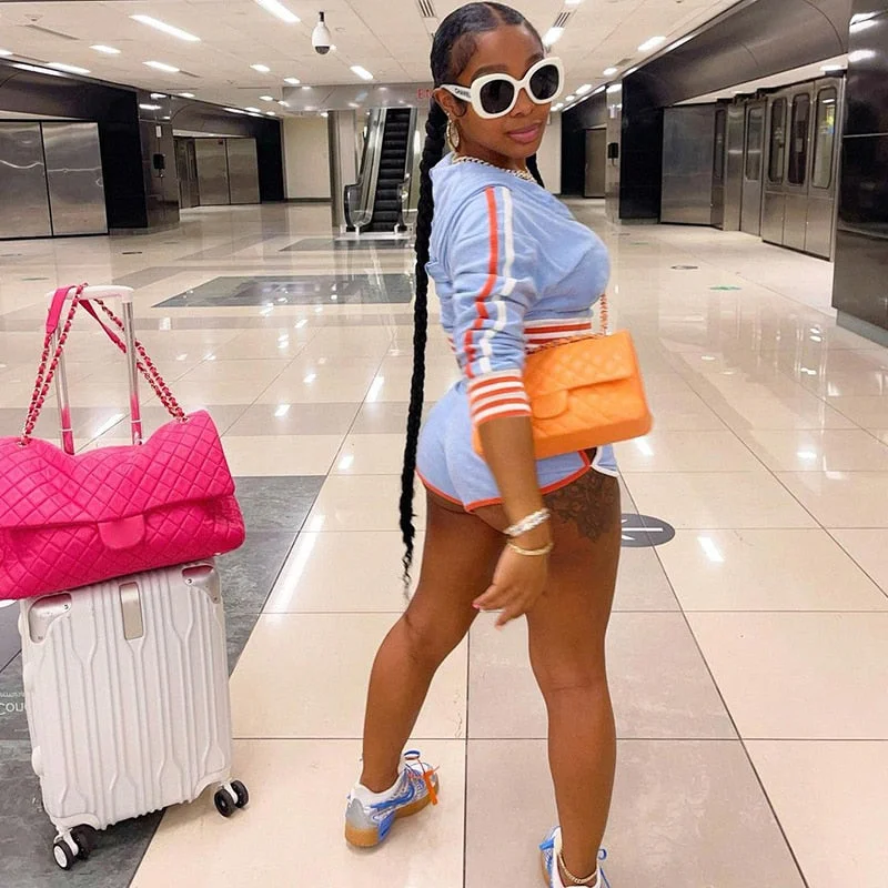 BIIKPIIK Two Piece Sets Women Macthing Outfits Casual Zipper-up Long Sleeve Tops And Drawstring Shorts Female Sporty Tracksuits