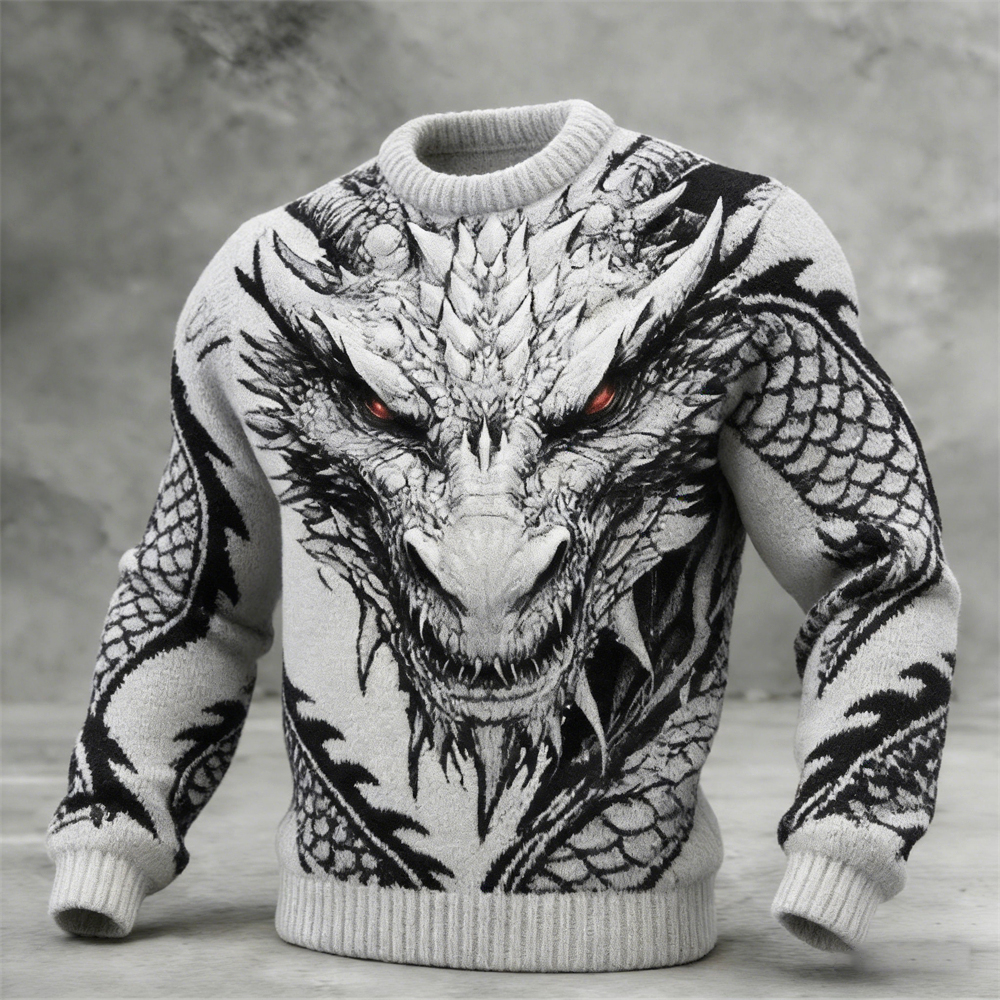 Men's Celtic Dragon Pattern Knit Sweater  artssus