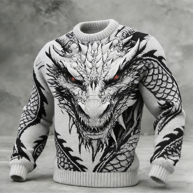 Men's Celtic Dragon Pattern Knit Sweater