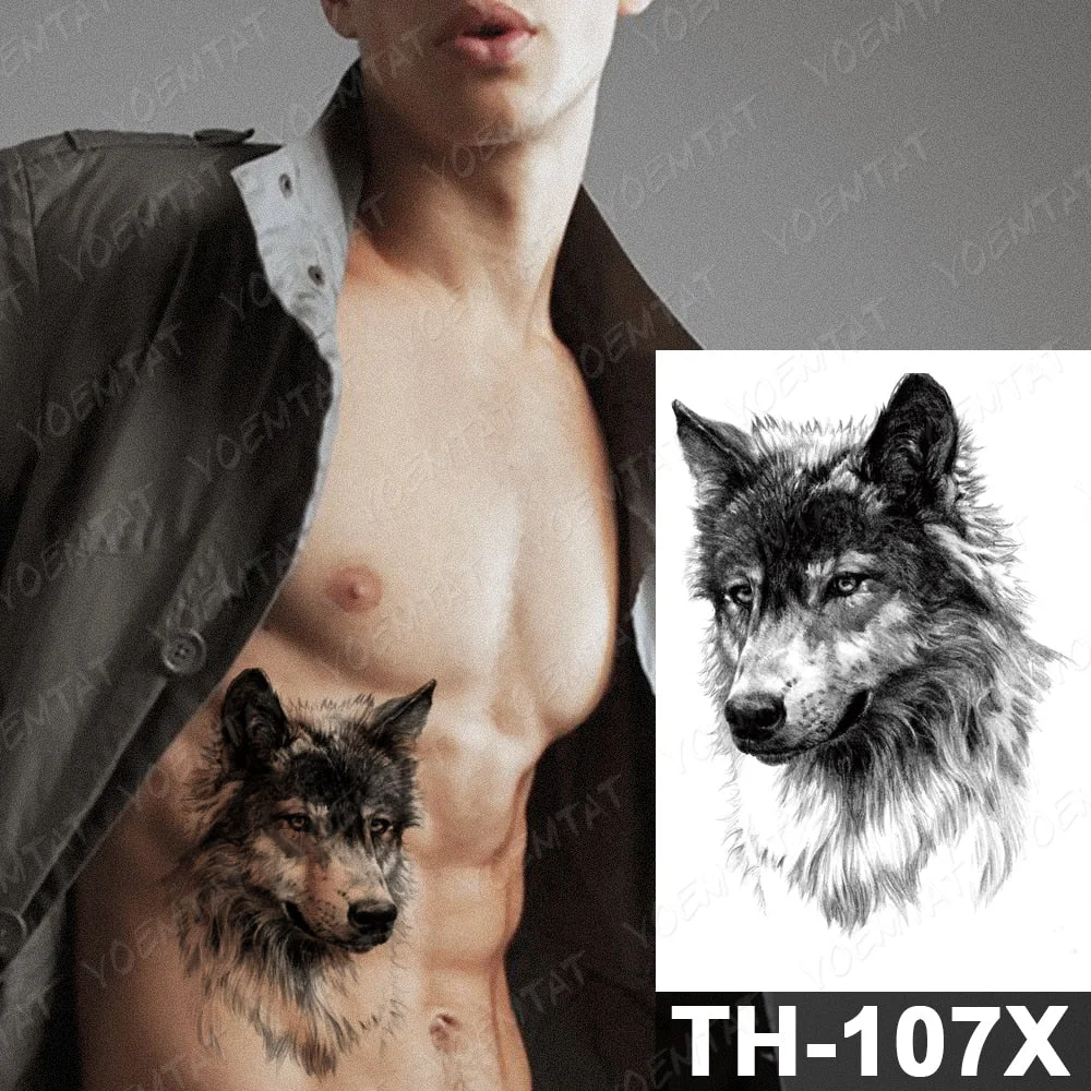 Forest Shadow Wolf Temporary Tattoo Sticker For Men Women Owl Lion Waterproof Fake Henna Tiger Animal Body Art Tatoo Decal