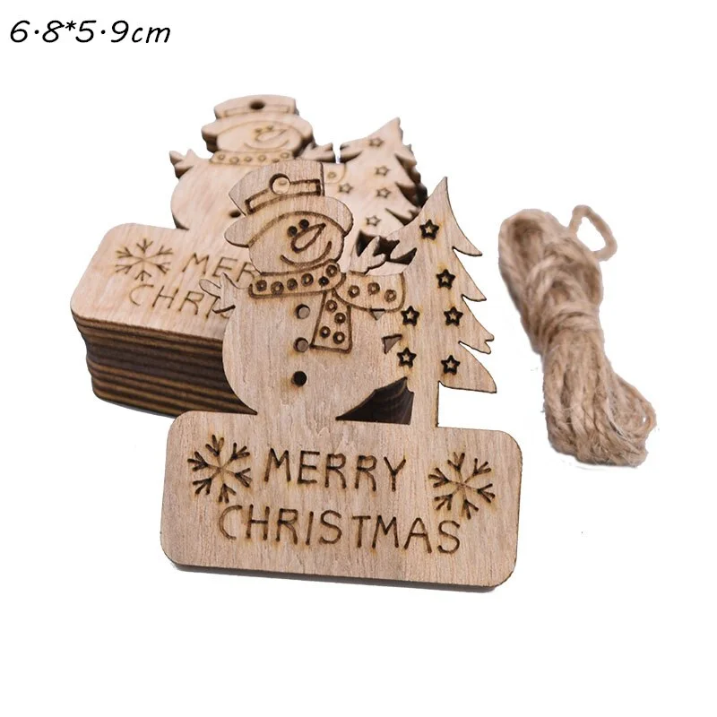 5Pcs Vintage Christmas Wooden Pendants Ornaments DIY Wood Crafts Xmas Tree Ornaments Christmas Party Decorations Kids Gift