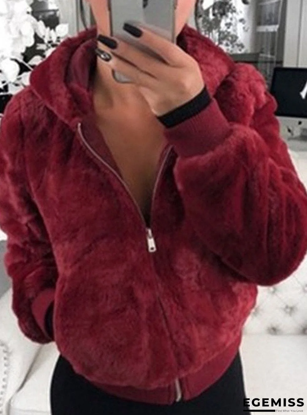 Casual Hooded Faux Fur Plush Jacket | EGEMISS