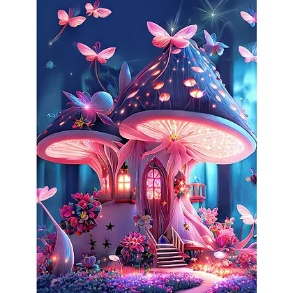 Paint by Number Kits 5D Diamond Painting DIY Mushroom Blue Red Canvas  Pictures Full Drill Forest Scenery Arts and Crafts Cross-Stitch Patterns  for
