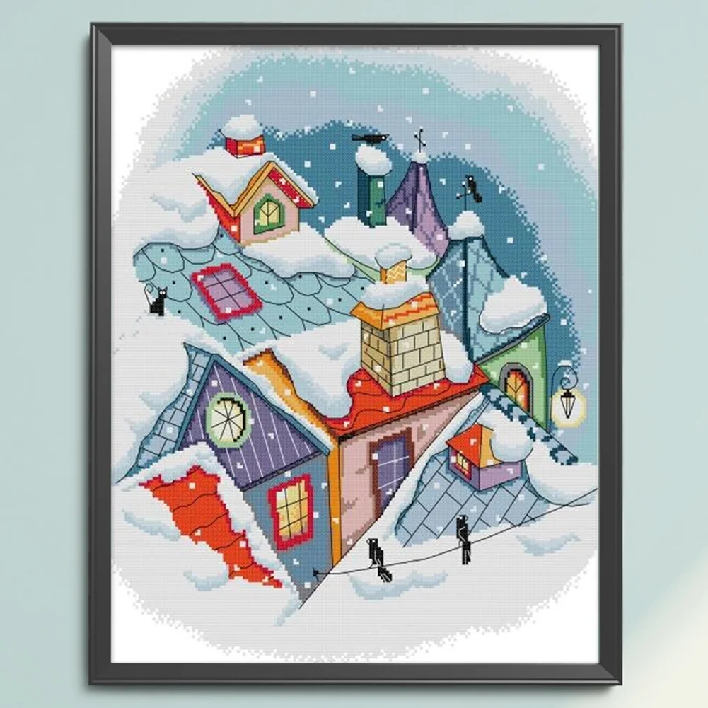 DIY Stamped Cross Stitch 14CT Full Embroidery 39*46cm - Snow On The Roof