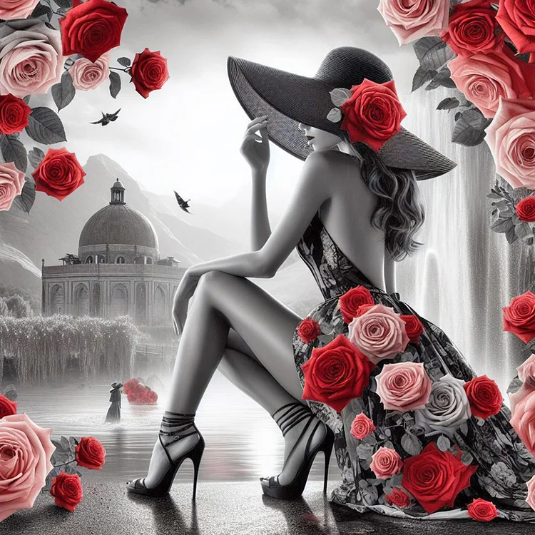 Rose Woman 40*40CM (Canvas) Full Round Drill Diamond Painting gbfke