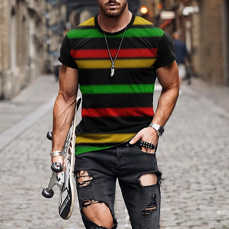 BrosWear Men's Multicolor Striped Short Sleeve  T-Shirt