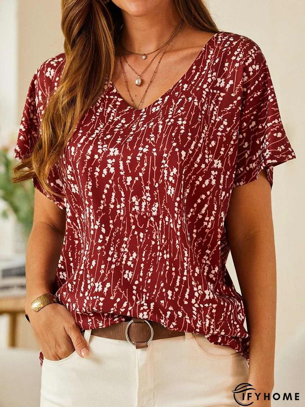 V Neck Floral Casual Loosen Top | IFYHOME