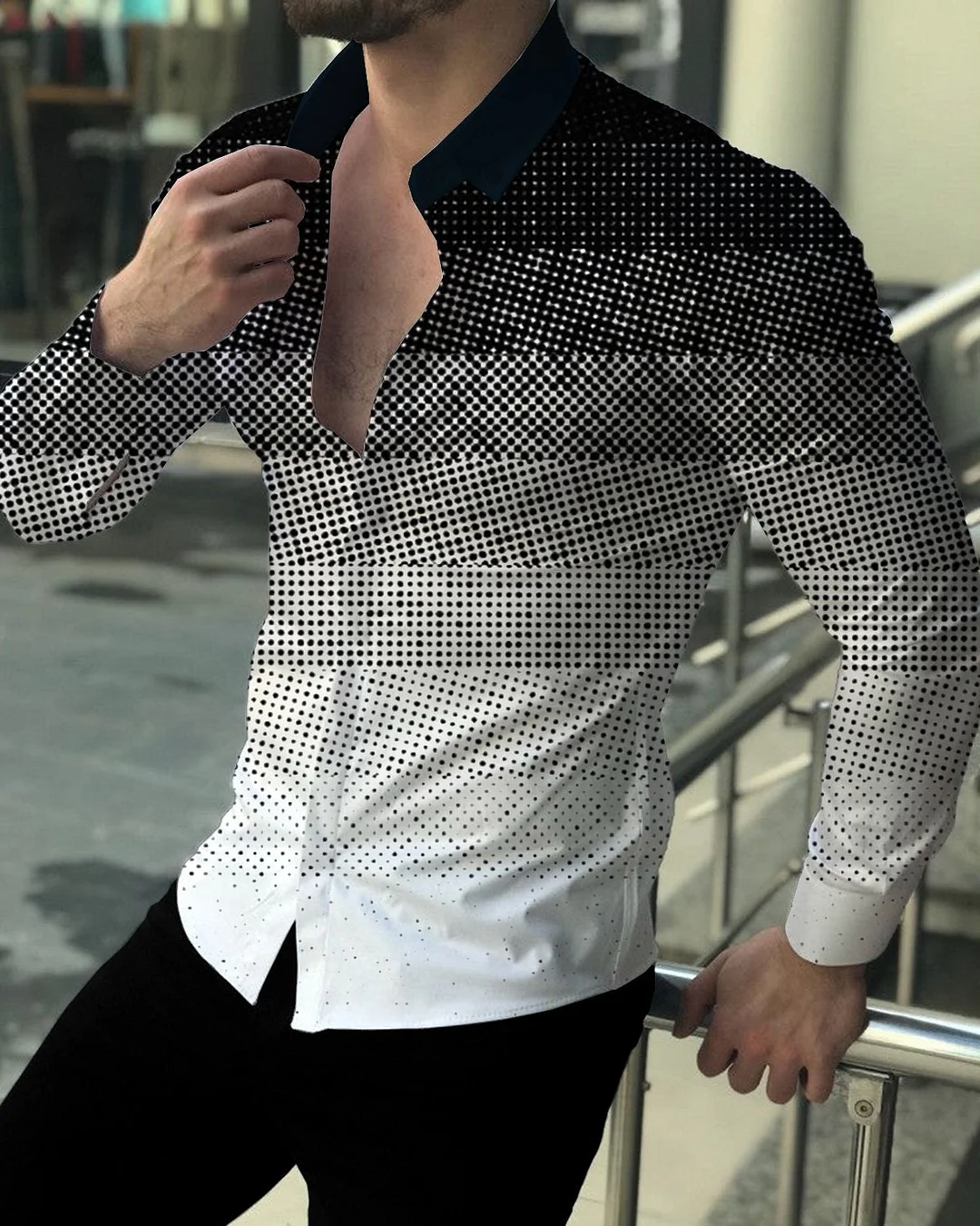 Men's Casual Printed Long Sleeve Shirt