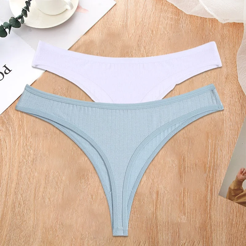 FINETOO 2PCS/Set S-XL G-string Cotton Women Lingerie Panties Thong Female Underwear Sexy Pantys Underpant Girl Intimates Thongs