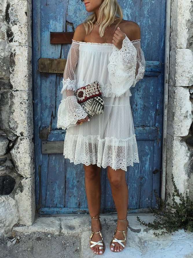 Sexy Off Shoulder Solid Casual Dresses Zaesvini