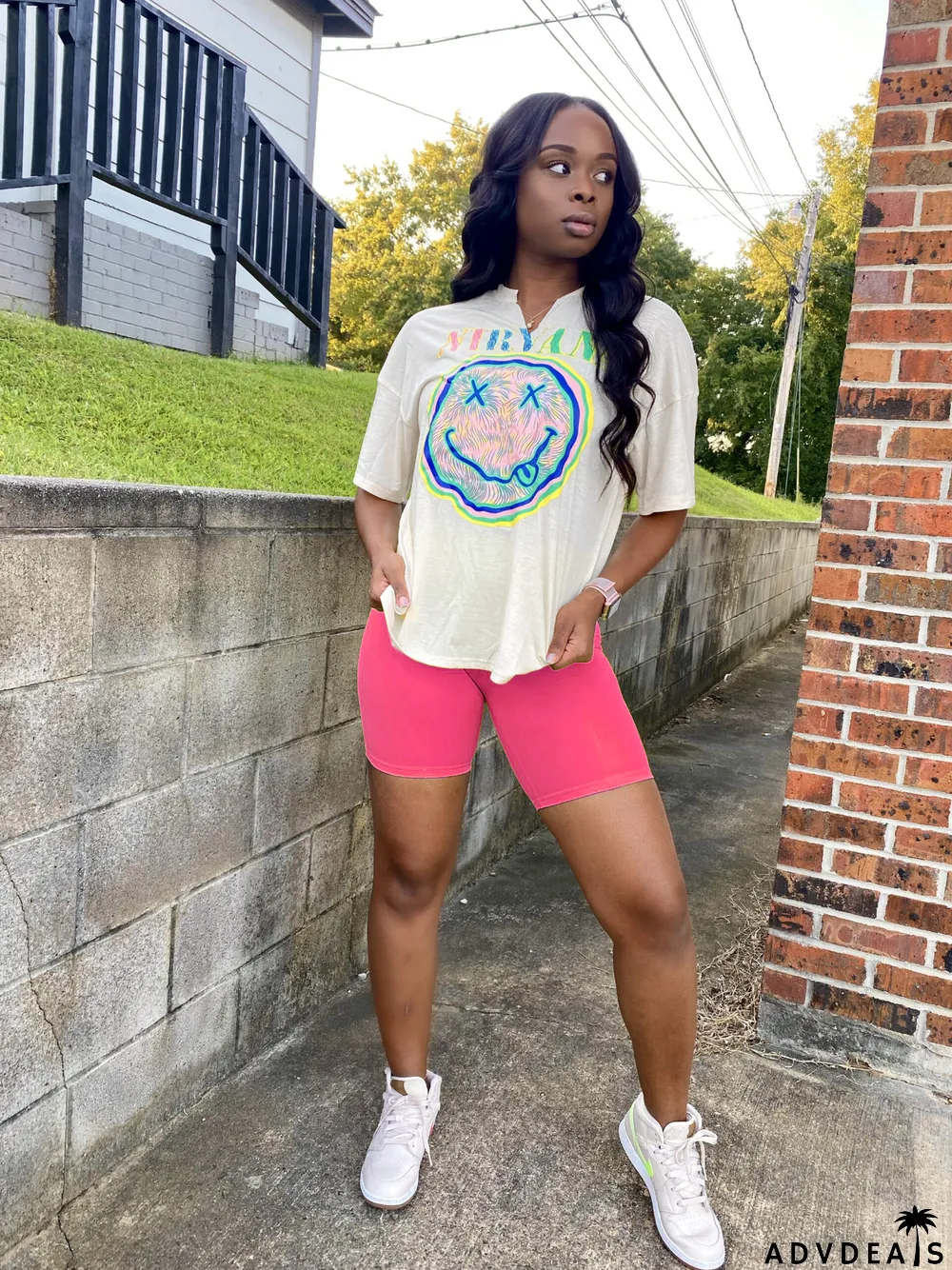 Smiley Print Casual Two-Piece Set