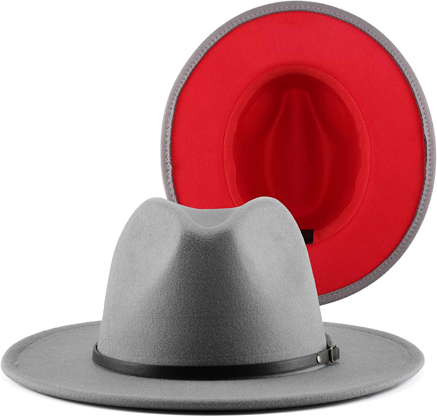 Two Tone Red Bottom Wide Brim Wool Felt Fedora Hat 