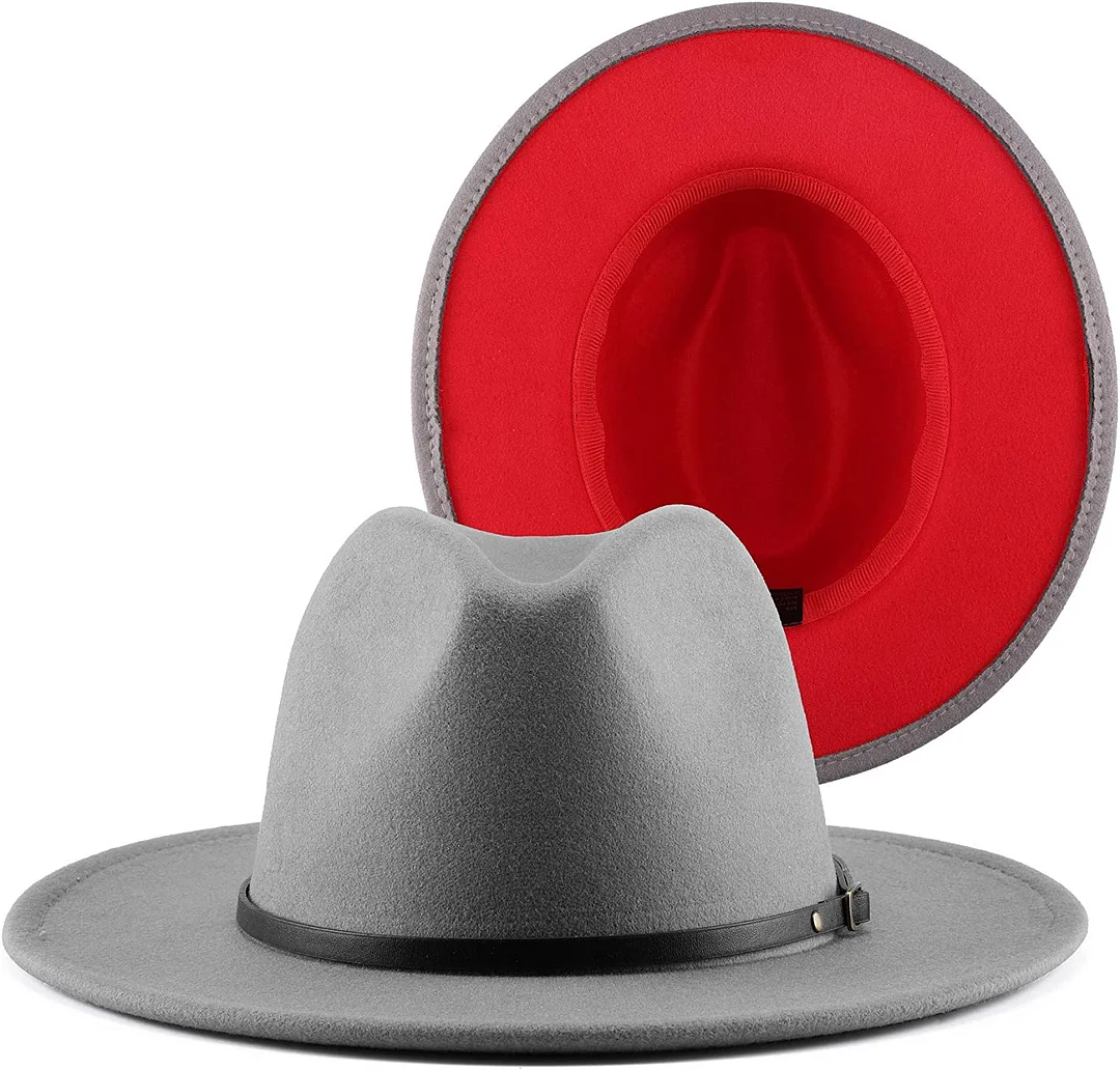 Two Tone Red Bottom Wide Brim Wool Felt Fedora Hat 
