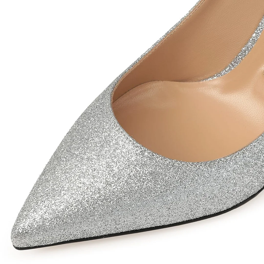 Silver Glittery Pumps with Colorful Rhinestone Embellished Heels 