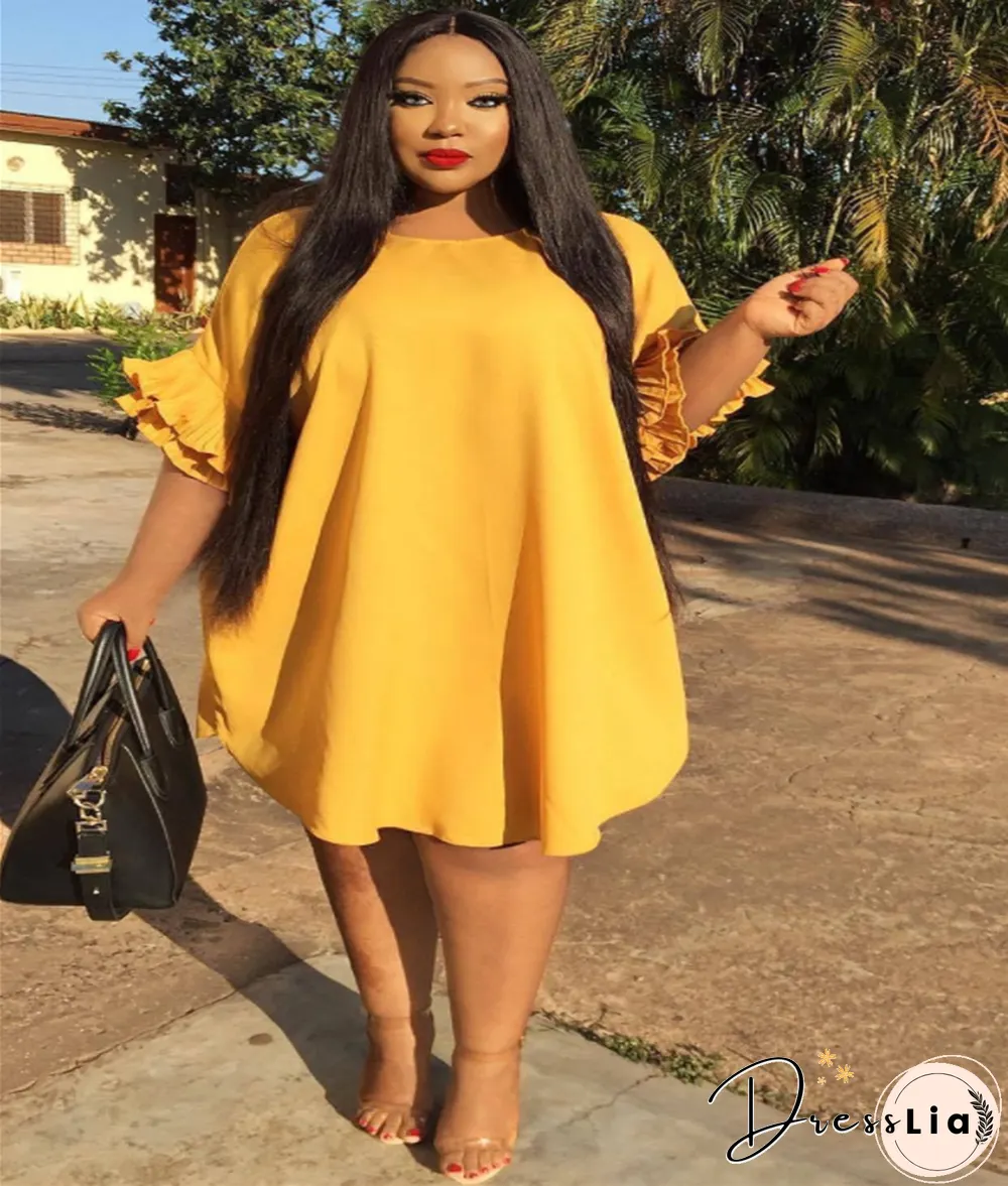 Ruffle Short Sleeve Loose Plus Size Dresses