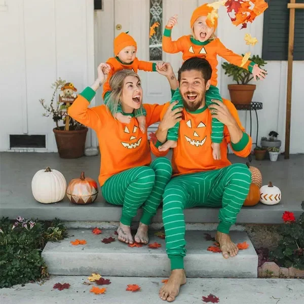Halloween Parent Kids Baby Pumpkin Costume Set Long Sleeve T-shirt & Pants
