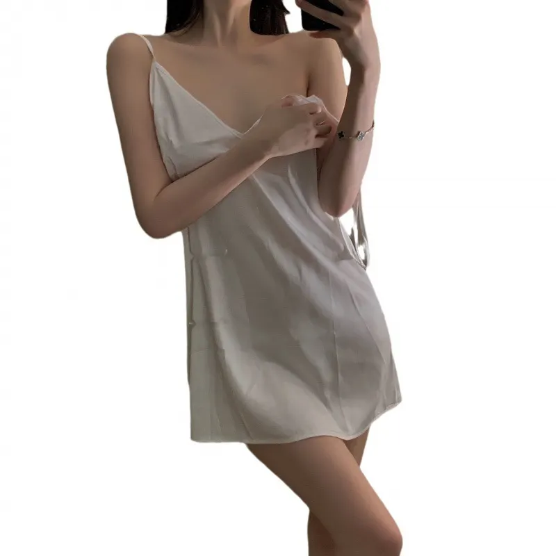 Churchf Night Vows New Lingerie Summer Ice Silk Pajamas Women Feel Deep V Sexy Slings Bare Back Ajamas Women's Homewear
