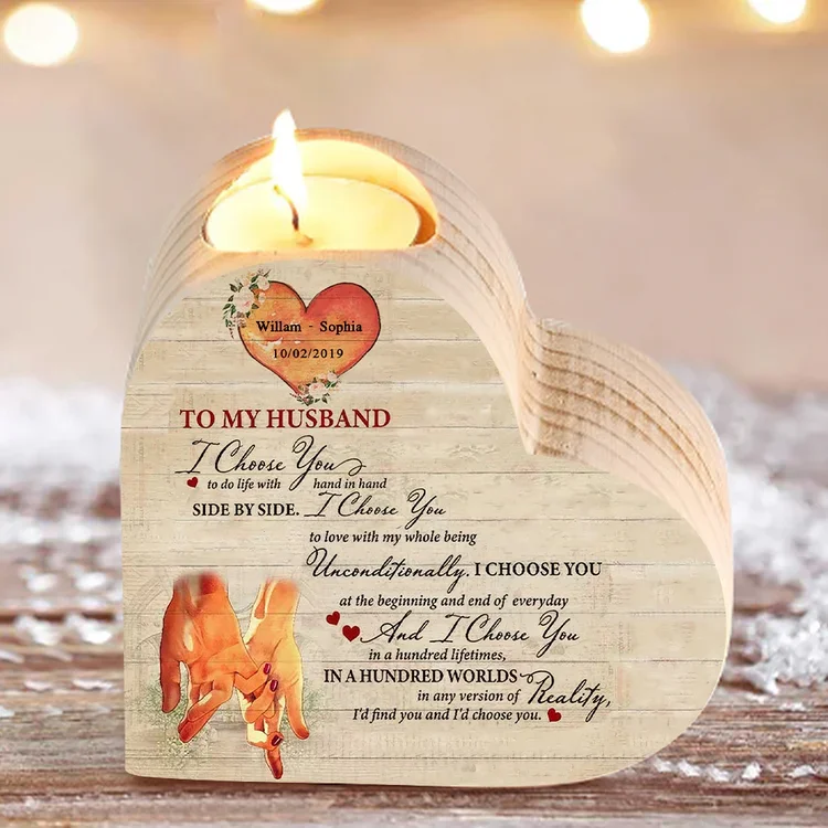Personalized Couple Heart Candle Holder "I choose you to do life with side by side"Wooden Candlesticks Valentines Gift