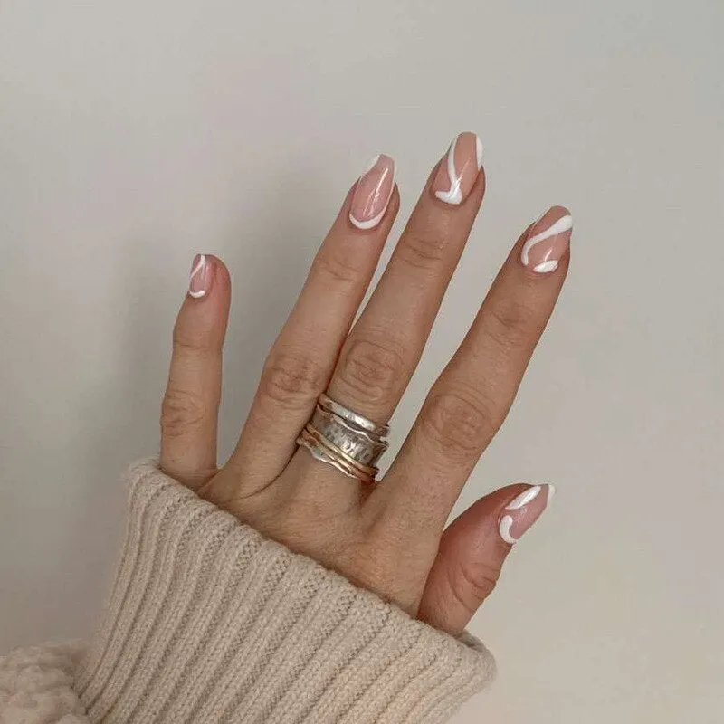 24pcs Pink False Nail Micro Clear Cute Fake Nails Press On Nail Long Nails With Rhinestones Summer Nail Art Decoration 515-Nail Inspo