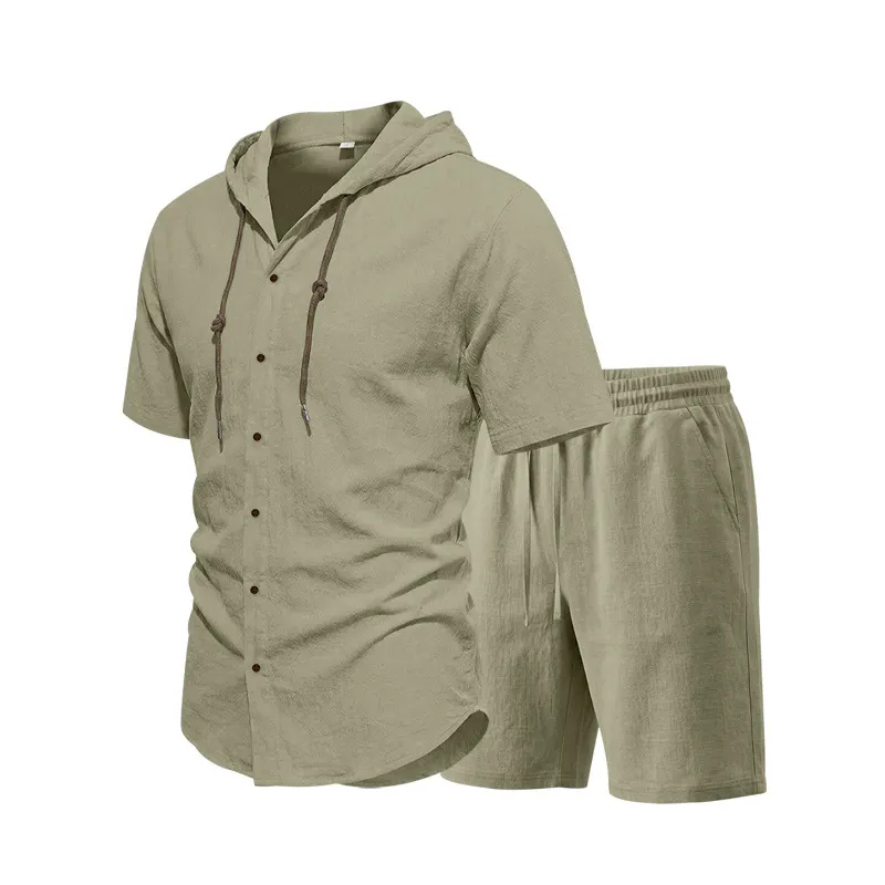 2026 Men’s Solid Color Casual Sports Set Minimalist Loose Hoodie Short Sleeve Zip Cardigan & Knee-Length Shorts Tracksuit