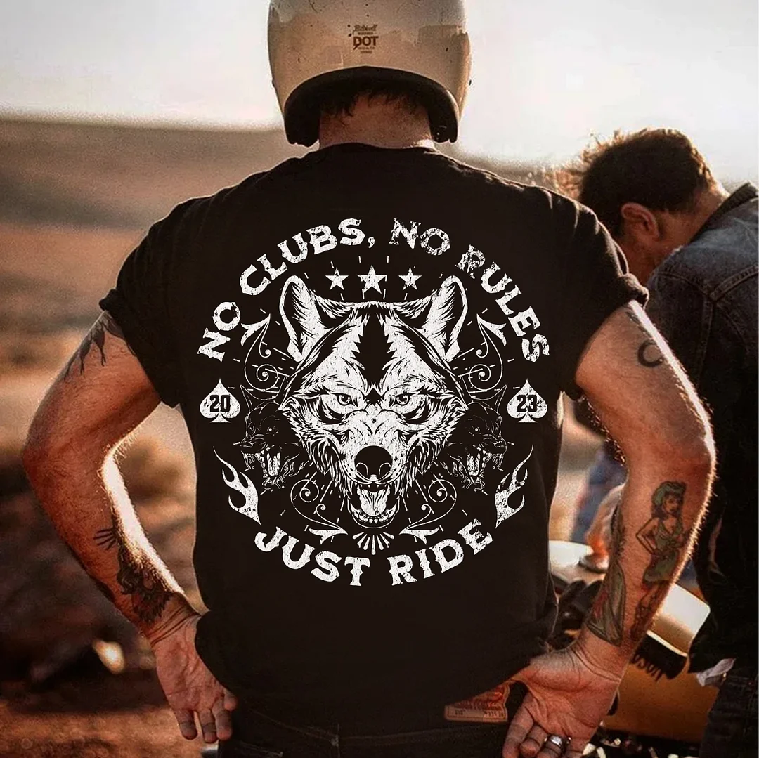 NO CLUB NO RULES JUST RIDE Wolf Print Men's T-shirt
