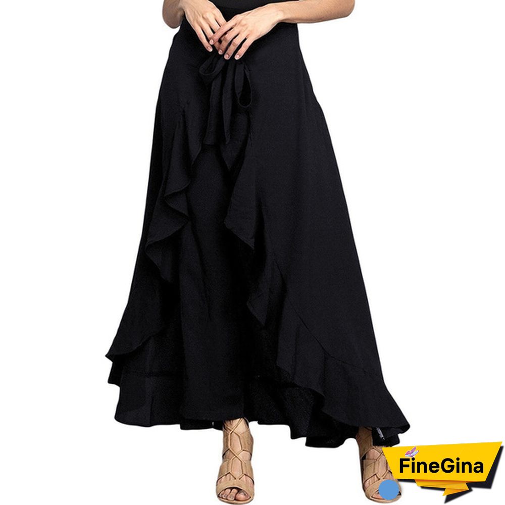 Summer Women's Skirt Pant Ruffle Palazzo Trouser Boho Wide Leg Loose Skirt Pants