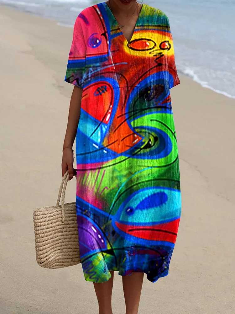 Women's  Japanese Fish  Art Print Flowy Dress