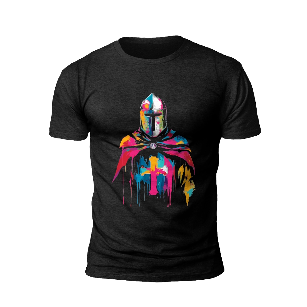 Knight's Colorful Vigor: A Modern Crusade T-shirt