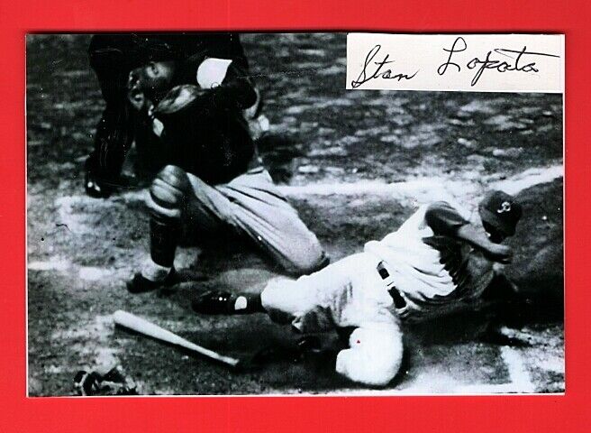 STAN LOPATA-PHILLIES-4X6 AUTOGRAPHED CUT W/ ACTION GLOSSY/Photo Poster painting-(d.2013)