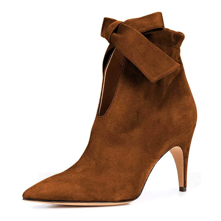 Classical Pointy Toe Low Kitten Heel Ankle Boots with Bow Vdcoo