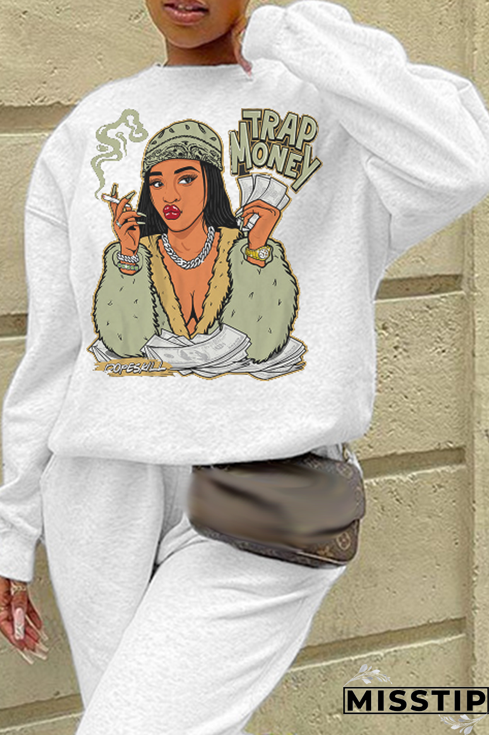 Grey Daily Print Patchwork O Neck Tops