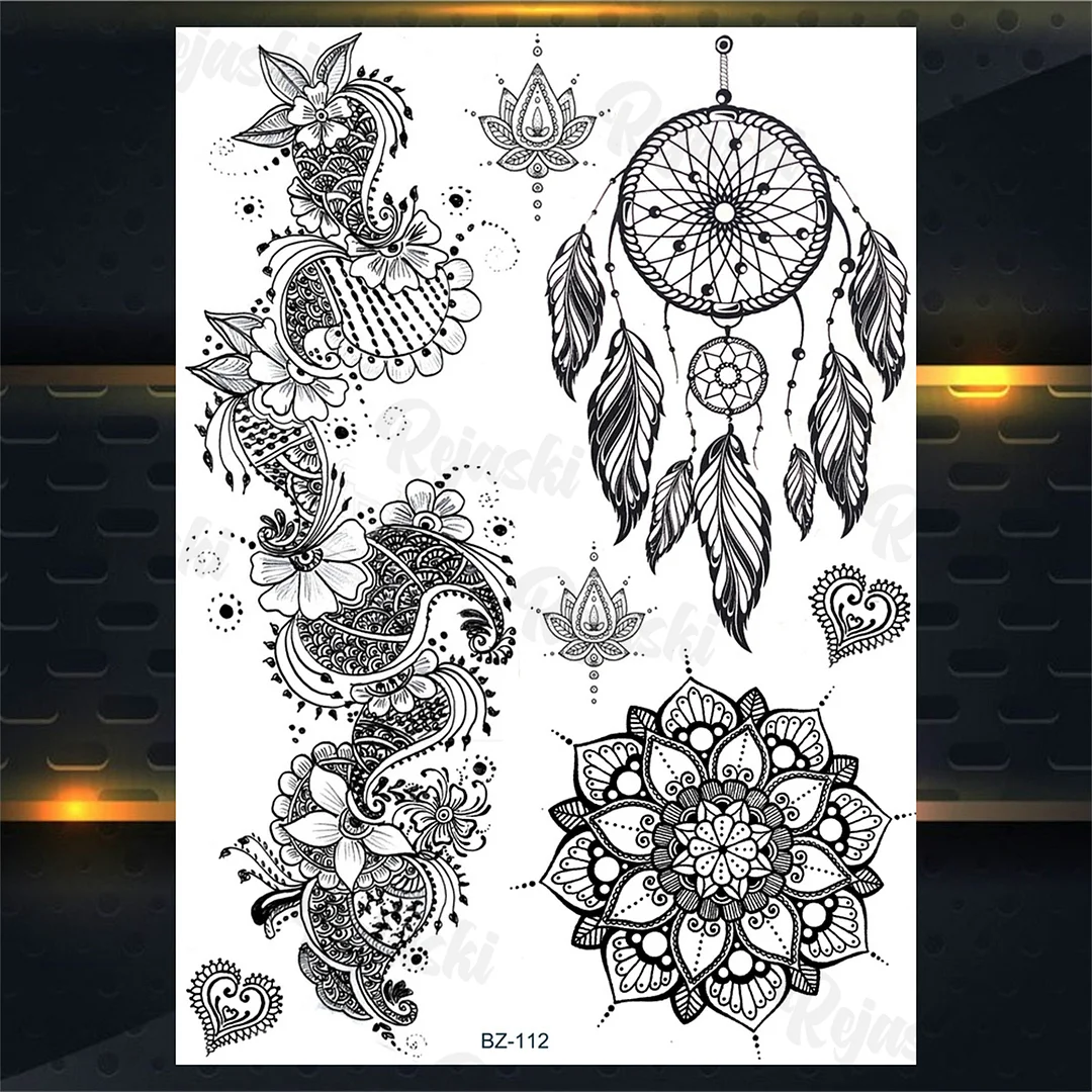 Sdrawing Elephant Pendant Temporary Tattoos For Women Men Lion Butterfly Snake Feather Fake Tattoo Sticker Glamour Back Body Tatoos