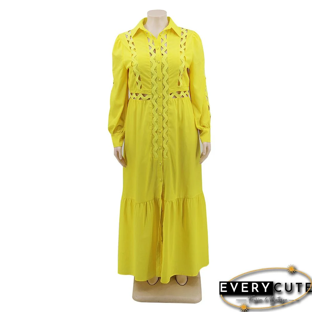 Solid Yellow Button Down Plus Size Dress