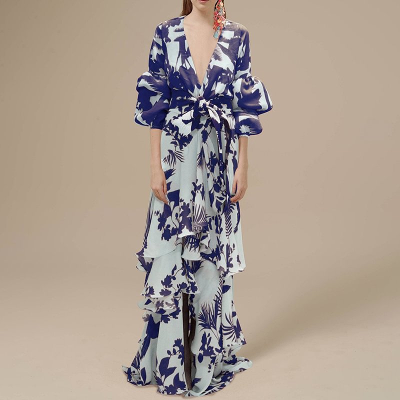 Fashion Print Irregular Maxi Dress