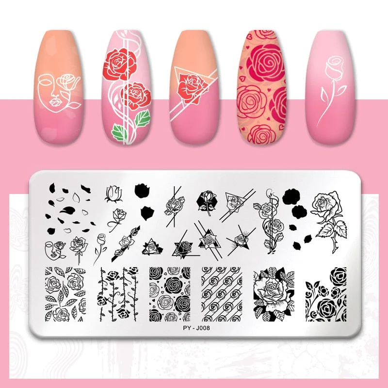 PICT YOU Flower Nail Stamping Plates Line Pictures Nail Art Plate Stamp Template Marble Leaves Image Printing Plates Nail Tools-Nail Inspo